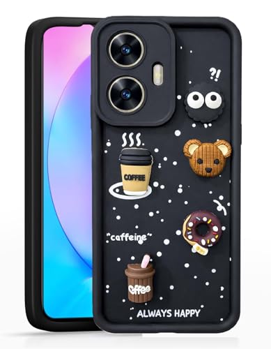 Image of Bintage Cute Fun Taddy| 3D Ball Bear| Donut| Coffee Rubber Case Full Body & Camera Protection Back Cover Compatible for Realme Narzo N55 5G - Black