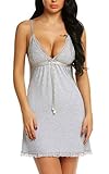 Avidlove Sexy Lingerie Women Chemise Lace Babydoll Full Slip Sleepwear Dress Gray X-Large