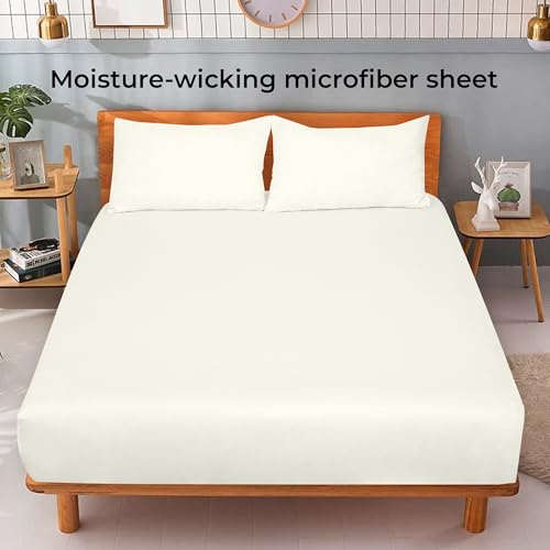 Image of Royale Linens Fitted Sheet California King - Hotel Quality -1800 Soft Wrinkle & Fade Resistant - Bottom Sheet - Deep Pocket Stretches Upto 16 inch - Fitted Sheet Only - Elastic Sheet (King Cal, Ivory)