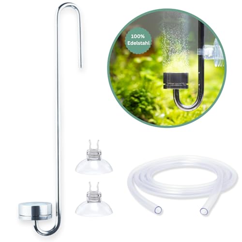 Q-Grow CO2 Diffusor Aquarium aus Edelstahl, mit wechselbarer Keramikscheibe, inkl. 2m Schlauch - 40cm