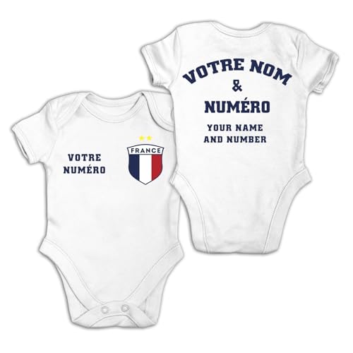 lepni.me Body Bébé Personnalisé en Coton | Cadeau de Naissance Garçon ou Fille | Vêtement Bébé France Football 2026 (0-3 Mois Blanc Multicolore)
