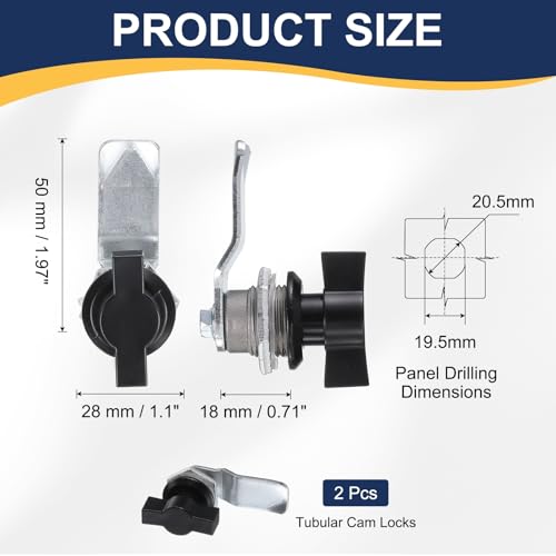 sourcing map Thumb Operated Offset Cam Lock, 5/7 Inch Cylinder Length Aluminum Alloy t Handle Swing Knob Turn Lock for Electric Box Mailbox (Black, Pack of 2)