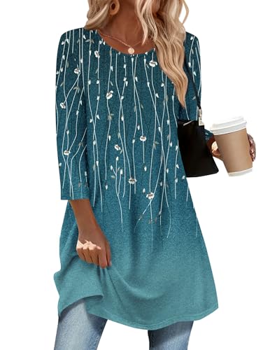 Image of Zeagoo Women Tops 3 /4 Sleeve Dressy Casual Plus Size Tunics Loose Blouses