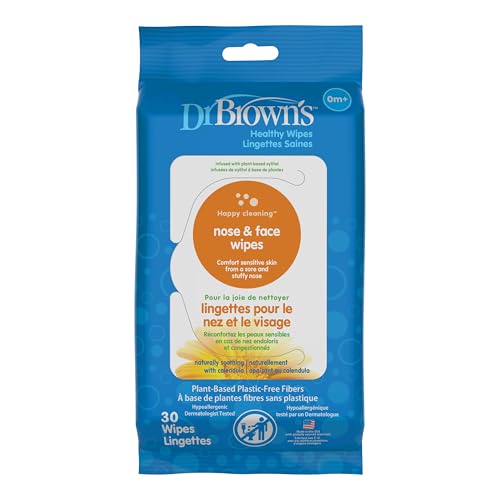 Image of Dr. Brown's Nose and Face Healthy Wipes, Safe Cleaning and Moisturizing for Babies and Toddlers, Hypoallergenic for Sensitive Skin, 30 count, 1-Pack (Packaging May Vary)
