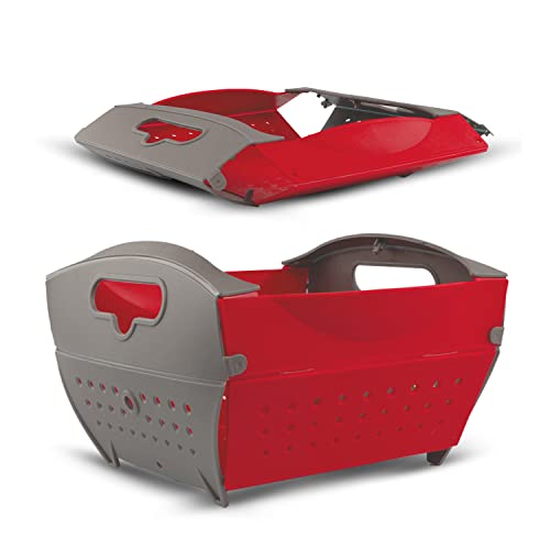 Home Puff Collapsible Fruits & Vegetable Basket, Storage Box for Fridge, Multipurpose Strainer Colander, Easy to use & Clean, Washing Bowl, DIY Organizer for Kitchen, Red