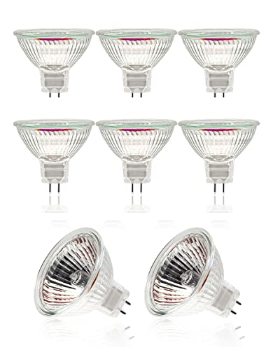 Jaenmsa Lot de 8 ampoules halogènes MR16, GU5.3 12 V 35 W, couvercle en verre à intensité variable pour plafonnier, ampoules à 2 broches pour 2 700 K blanc chaud Cover