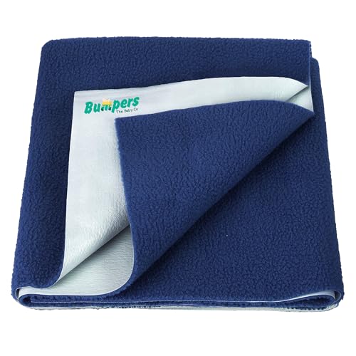 Image of Bumpers Waterproof Quick Dry Sheet for Baby| Bed Pad Extra Absorbent Washable Matress Protector| Baby Bed Protector Sheet for Toddler Children (Dark Blue, Medium (100x70 cm))