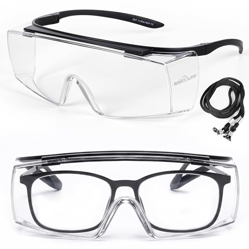 Image of Bison Life VisonSafe Duarte Safety Goggles, Clear Anti-Scratch Anti-Fog Lens with Black Frame, UV400 Impact-Resistant Over-Glasses for Industrial & Laboratory Use - Pack of 1