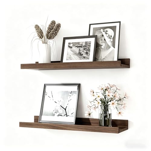 Image of Walnut Floating Shelves for Wall Decor, 16 in Shelf with Lip, 2 Set