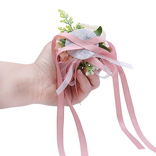 ARTFLWS 2 Pack Rose Wrist Corsages Wristband Hand Flowers for Wedding Bridesmaid Bridal Shower Prom Party (2 Wrist Corsages Pink)