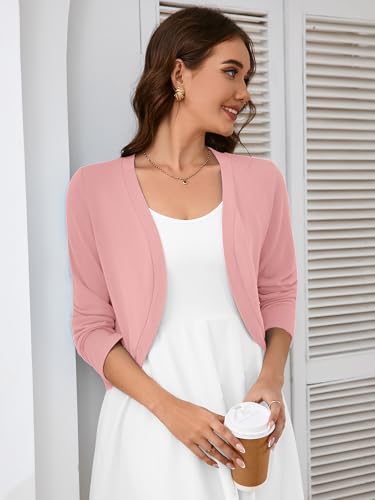 Image of Heymoments Women's Long Sleeve Thin Kintted Shrugs Sweaters Lightweight Cropped Tops Open Front Cardigan for Dress