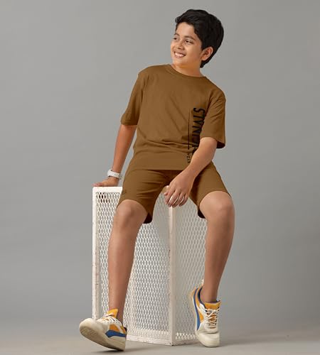 Image of KYDA KIDS Boys 100% Pure Cotton Premium Printed Relaxed Fit T-Shirt & Shorts Clothing Set | Soft Breathable Summer Casual Wear | Co-Ord Set for Boys
