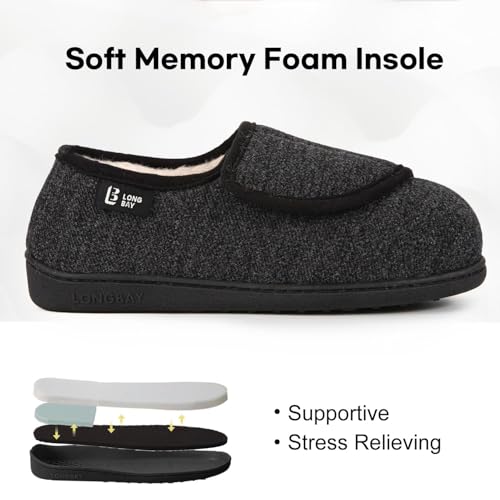 LongBay Women's Adjustable Slippers Non Slip Wide House Shoes Indoor Outdoor Diabetic Swollen Feet3