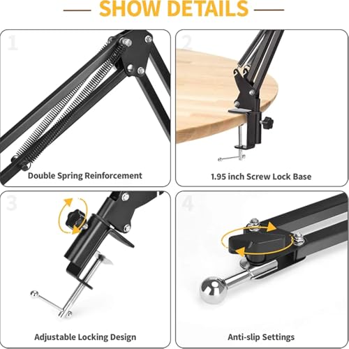 Image of Elfora Adjustable Overhead Mobile Phone Holder with Long Arm for Video Recording, Streaming, Office Use, Cooking, Crafting Videos Compatible with Devices Up to 4-7 Inches (Black)