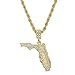 MAXBLING81 Iced Simulated Diamond 14K Gold Silver Plated Florida Map Pendant & 4mm 24