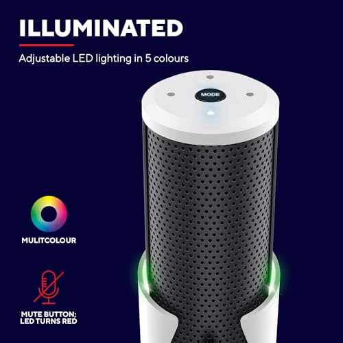 GXT 258 Fyru Microfono PC Professionale, 4 Pattern Di Registrazione, Illuminazione LED, Microfono USB Per Computer PS4 PS5 Streaming Twitch YouTube Discord Canto ASMR Podcasting, Bianco - Microfono streaming - Immagine 4