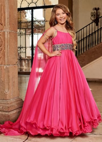 Girls Off-Shoulder Pageant Dresses Chiffon Princess Birthday Formal Party Ball Gowns with Flowy Cape PY0872