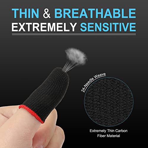 MECCANIXITY Mobile Gaming Finger Sleeve Controller Finger Thumb Sleeve Gloves Black/Red, Carbon Fiber Anti-Sweat Breathable, for Mobile Phone Game, Pack of 30