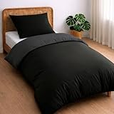 Dreamzie Funda nordica Cama 90/105 Algodon - Funda edredon 140x200 con Cierre + 1 Funda Almohada 65x65 - Juego de Cama Liso y Reversible - Negro