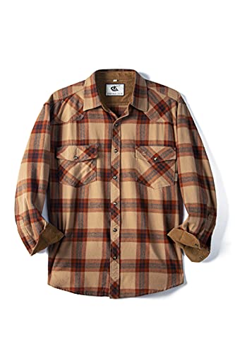 COEVALS CLUB Mens Western Flannel Pearl Snap Button Cotton Regular Fit Long Sleeve Plaid Shirts (M, 4# Brown Plaid)