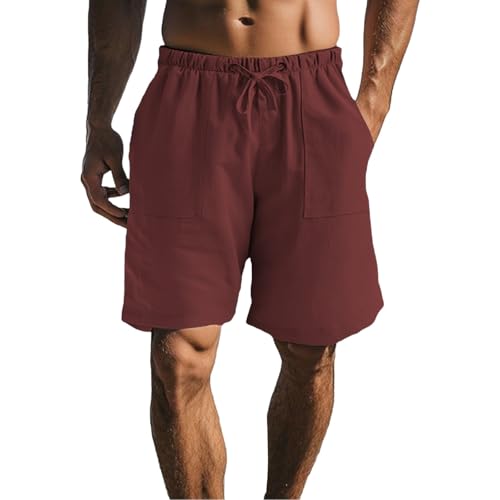 BOTCAM Pantalones cortos de verano para hombre, pantalones de lino holgados con goma elástica, ligeros, pantalones cortos de playa para exteriores, pantalones deportivos con bolsillos, cintura