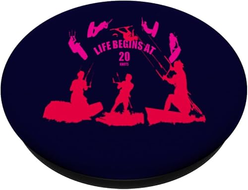 Miniatura 2 de Kiting Life Begins At Twenty Knots Kitesurfer Fun Quote 3 PopSockets Standard PopGrip