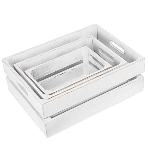 Mygift Set Of 3 Vintage White Wood Nesting Storage Crates #TOP4