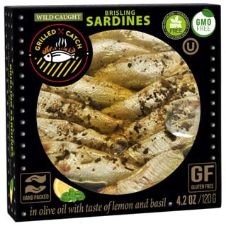 Grilled Catch Wild Caught BRISLING SARDINES in olive oil 4.2 oz/120g, pack of 5, Product of Latvia (Chili Pepper)