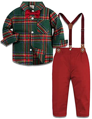 A&J DESIGN Toddler Suit for Boys Kids Tartan Christmas Suspenders Gentleman Outfits 3-4T Red