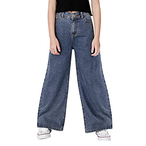 Evelin LEE Little Girls Loose Fit Wide Leg Jeans Fashion Solid Color Denim Pants Casual Trousers3