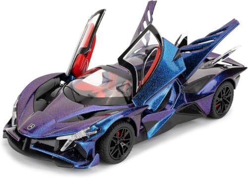 Image of Exclusive Alloy Metal Pull Back Die-Cast Car Diecast Metal Pullback Toy Car with Openable 6 Doors,Light Music Boys Gifts Toys (1:32 Apollo Evo-Purple Color)