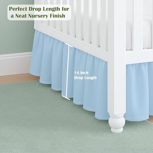 Image of Luxury Crib Bed Skirt 28 inch x 52 inch with 14 Inch Drop Soft & Breathable Dust Ruffle Fits Standard Crib and Toddler Bed Nursery Microfiber Fabric Ruffle Bed Skirt for Baby Boys or Girls Light Blue Solid