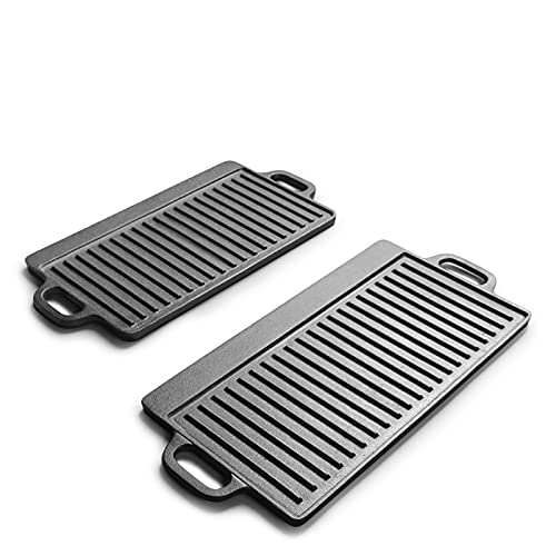 Sartén para parrilla, plancha reversible de hierro fundido Sartén rectangular de doble cara para parrillas de gas y parte superior de la estufa Cover
