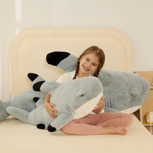 Image of Tezituor 32 inch Great White Shark Stuffed Animals, 2.6ft Large Stuffed Shark Plush Body Pillow for Girls Boys, Realistic Ocean Plushies Toy Birthday Party Gift for Adults