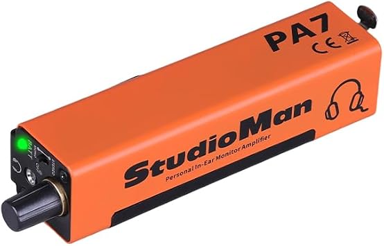 StudioMan PA7 Personal in-Ear Monitor Amplifier, Orange, 3.5mm Output XLR and TRS Inputs, Stereo/Mono Switch, Volume Control, Rack Mountable, Metal