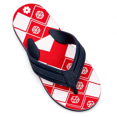 Image of BARHOS Men's Printed Flip Flops Comfortable Casual Lightweight Slippers | Casual Slippers, Dice Print Design, Navy Blue Straps, Non-Slip Sole, Comfortable Fit