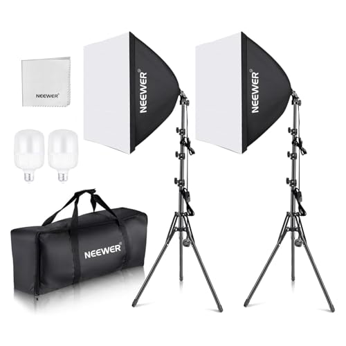 NEEWER 2 Pack 700W Equivalent Softbox Lighting Kit, 5700K LED Bulbs, 24x24 Softbox with E27 Socket, Cleaning Cloth, Photo Studio Equipment Continuous Light Kit for Photography Video Recording, NK200