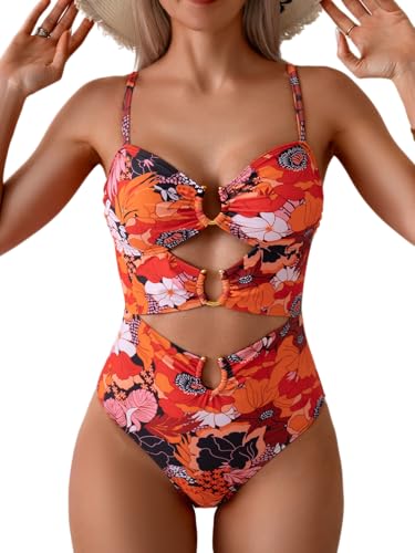 Image of Eomenie Womens Cutout One Piece Swimsuit with Ring Linked Sexy Monokini Bathing Suit for Beach Vacation