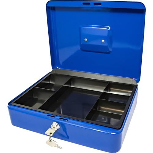 12 BLUE SAFE SECURITY STEEL METAL PETTY MONEY BANK DEPOSIT CASH BOX TRAY HOLDER NEW