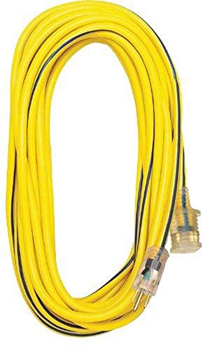 Voltec 05-00365 12/3 SJTW Outdoor Extension Cord with Lighted End, 50-Foot, Yellow with Blue Stripe