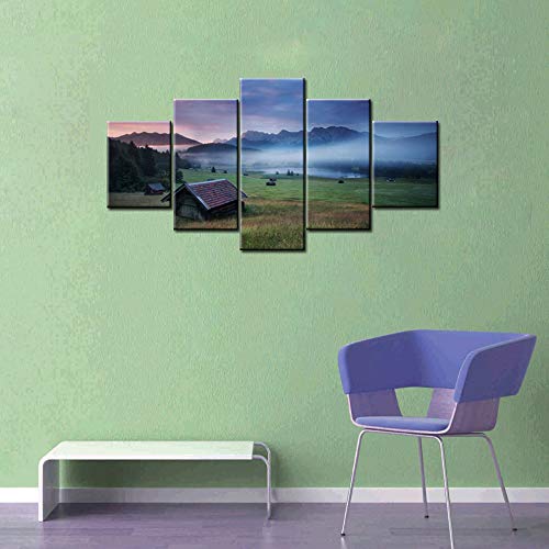 Barn Decor For Home Wooden Cabin Pictures Landscape For Wall Decor Paintings Canvas 5 Piece Canvas Art Modern Artwork For Living Room Giclee Framed Gallery-Wrapped Ready To Hang(60''Wx32''H) #TOP3