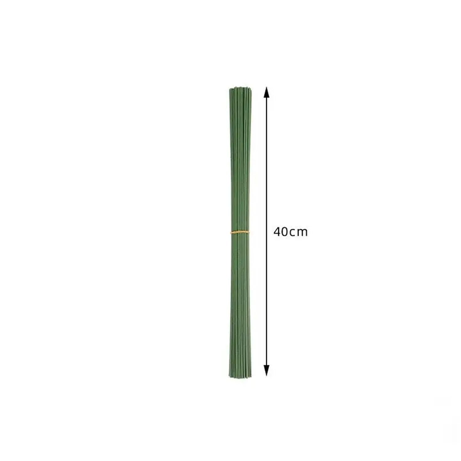 Floral Wire 100pcs 15-40cm Artificial Green Flower Stem Sticks with Wire DIY Floral Material Handmade for Wedding Home(40cm)