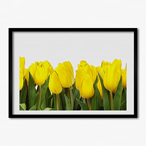 Cadre de peinture tulipes jaunes 70x50 cm pour mur vide et sombre