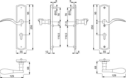 HOPPE-Messing-Schutzbeschlag F73 (Türgriff-Garnitur Links) ES1 F73 10 PZ-92 PROF