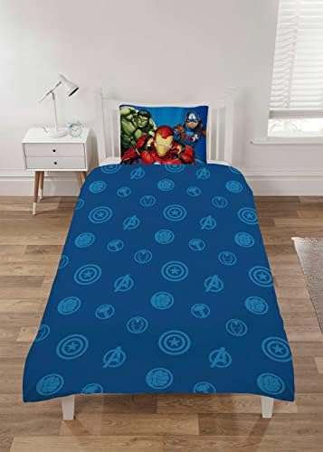 Marvel Avengers Official Disney Single Duvet Cover Set - 100% Cotton, Blue