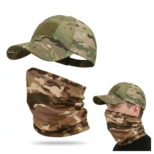 NiceNaiils Camo Casquette Homme avec Refroidissement Cache-Cou Casquettes de Baseball Visage Écharpe Armée Tactique Militaire Chapeau Tour de Cou pour Courir Chasse Cyclisme Sports