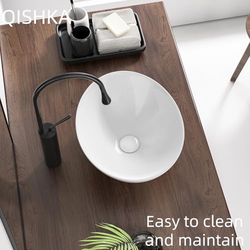 Vasque à poser ovale en céramique blanche 40cm pour petite salle de bain moderne - 7