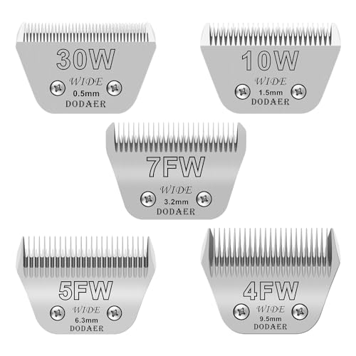 Detachable dog grooming blade set, compatible with Andis/Oster/Wahl, 30W+10W+7FW+5FW+4FW