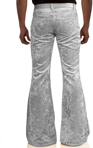 Image of Men's Velvet Relaxed Vintage 60s 70s Bell Bottom Stretch Fit Classic Comfort Flared Flares Retro Leg Disco Pants