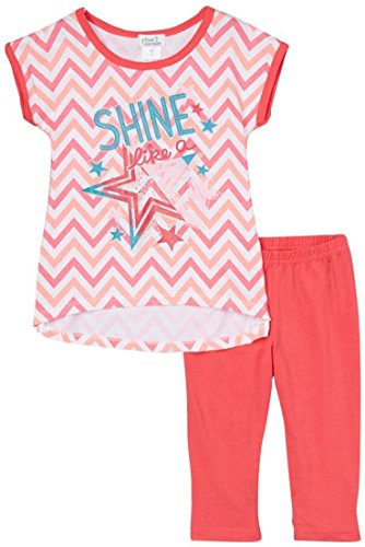 Image of ToBeInStyle Girl's 2 Piece Outfit Top & Leggings Set Casual Graphic Shirt Capri Pants